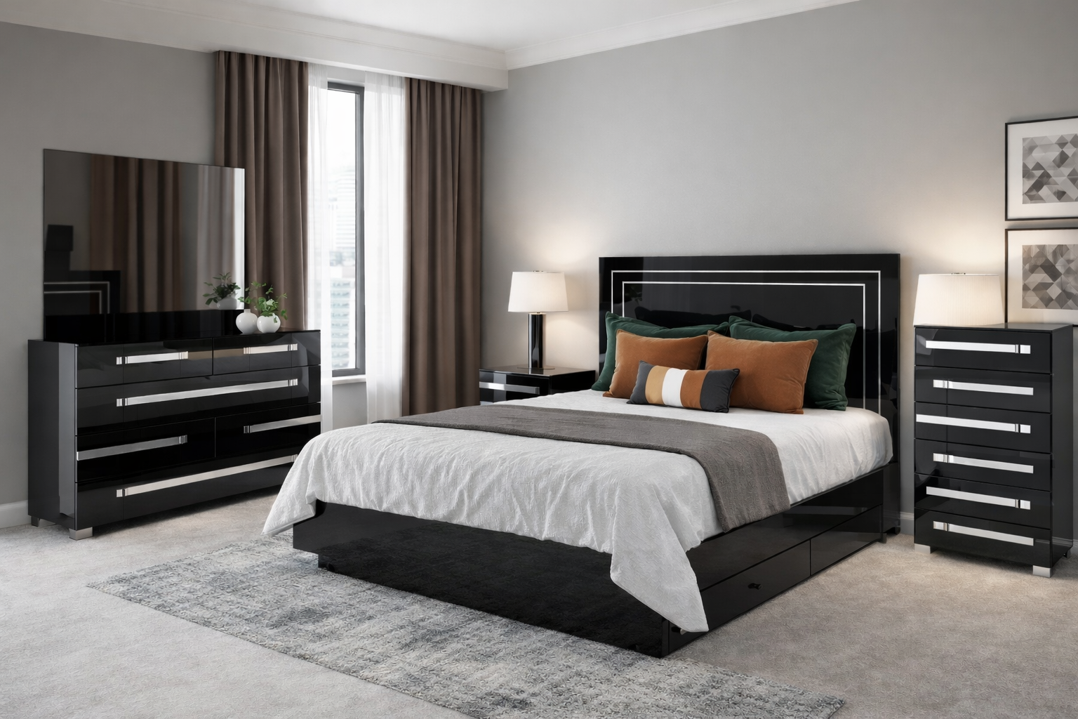 Extaza Bedroom Set 60" 5pcs (black)