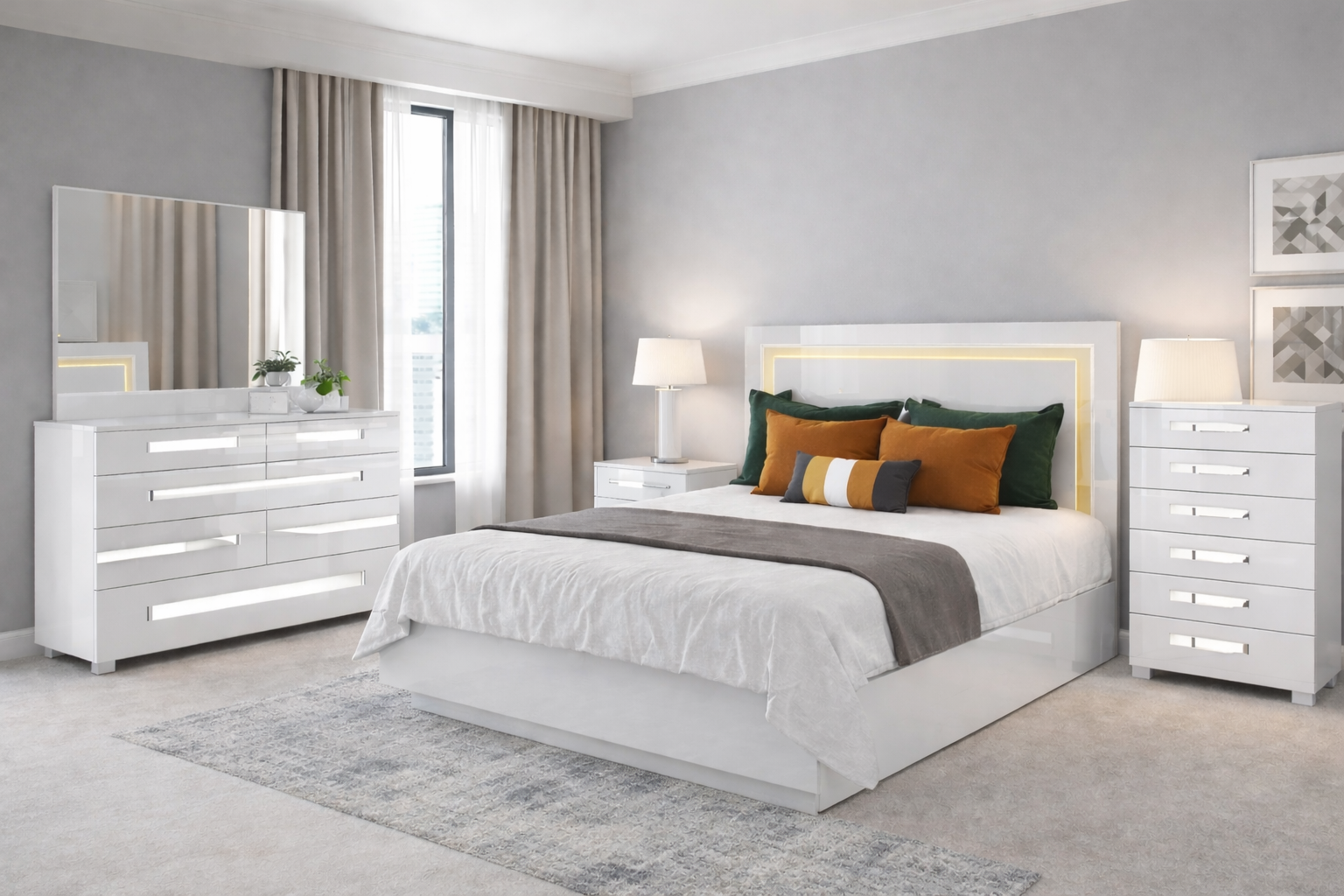 Extaza Bedroom Set 60" 3pcs (white)