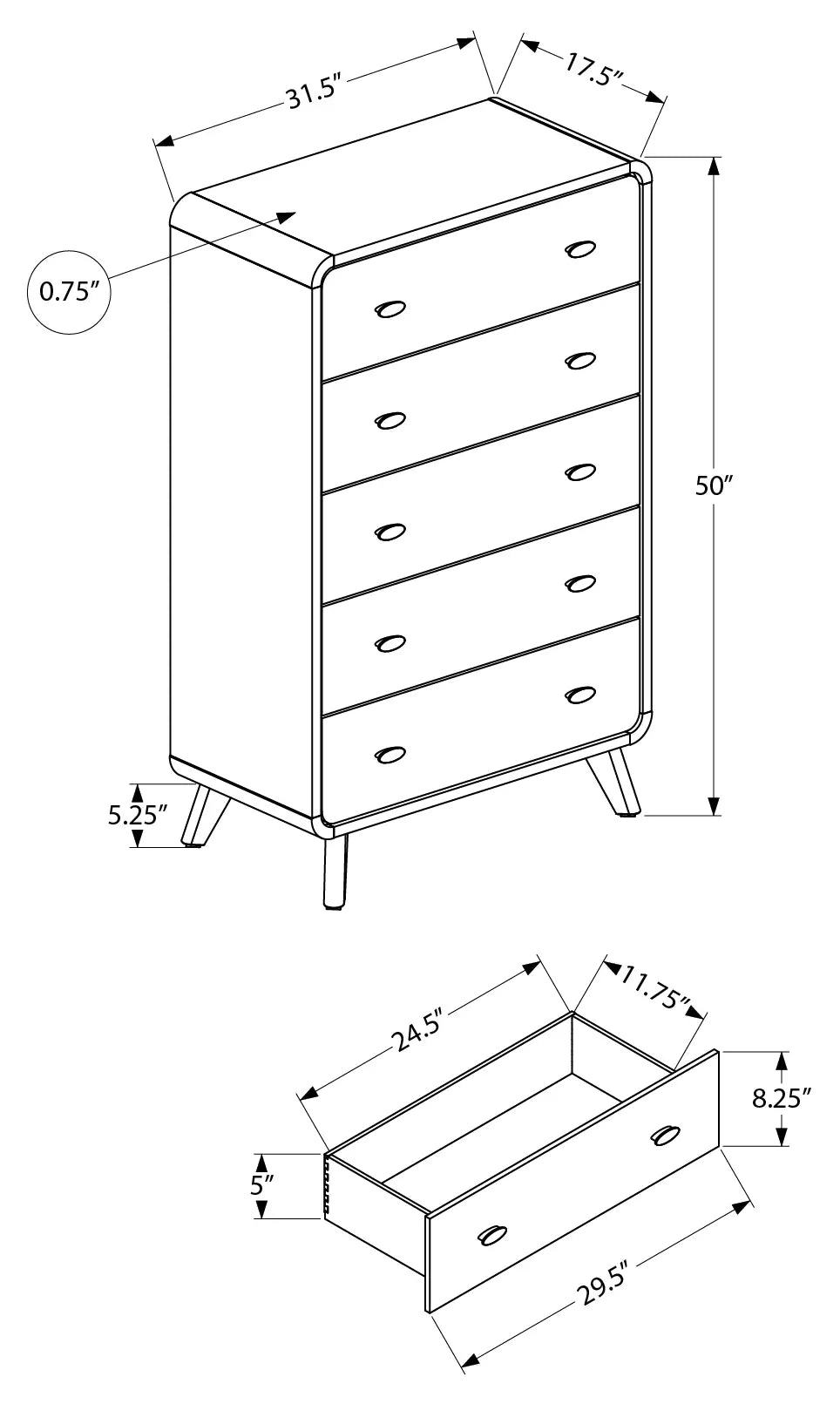 Zoe chest 5-Drawers (Walnut)