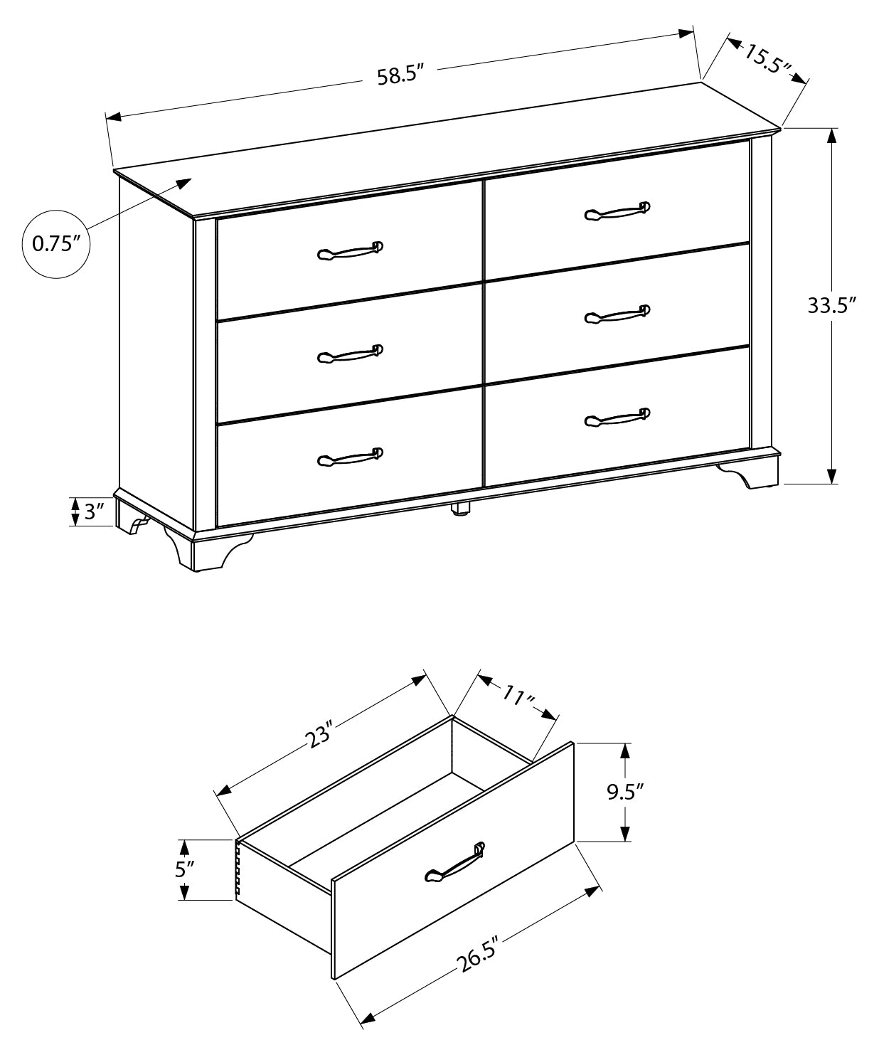 Ensemble commode Stella à 6 tiroirs et miroir
