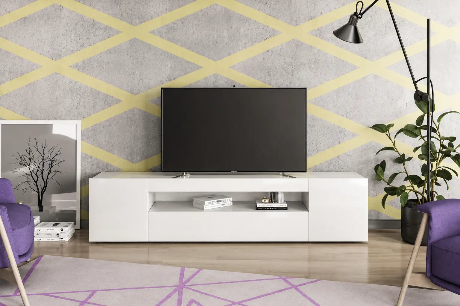 Meuble TV Lorenzo2 79"L (vernis blanc) 