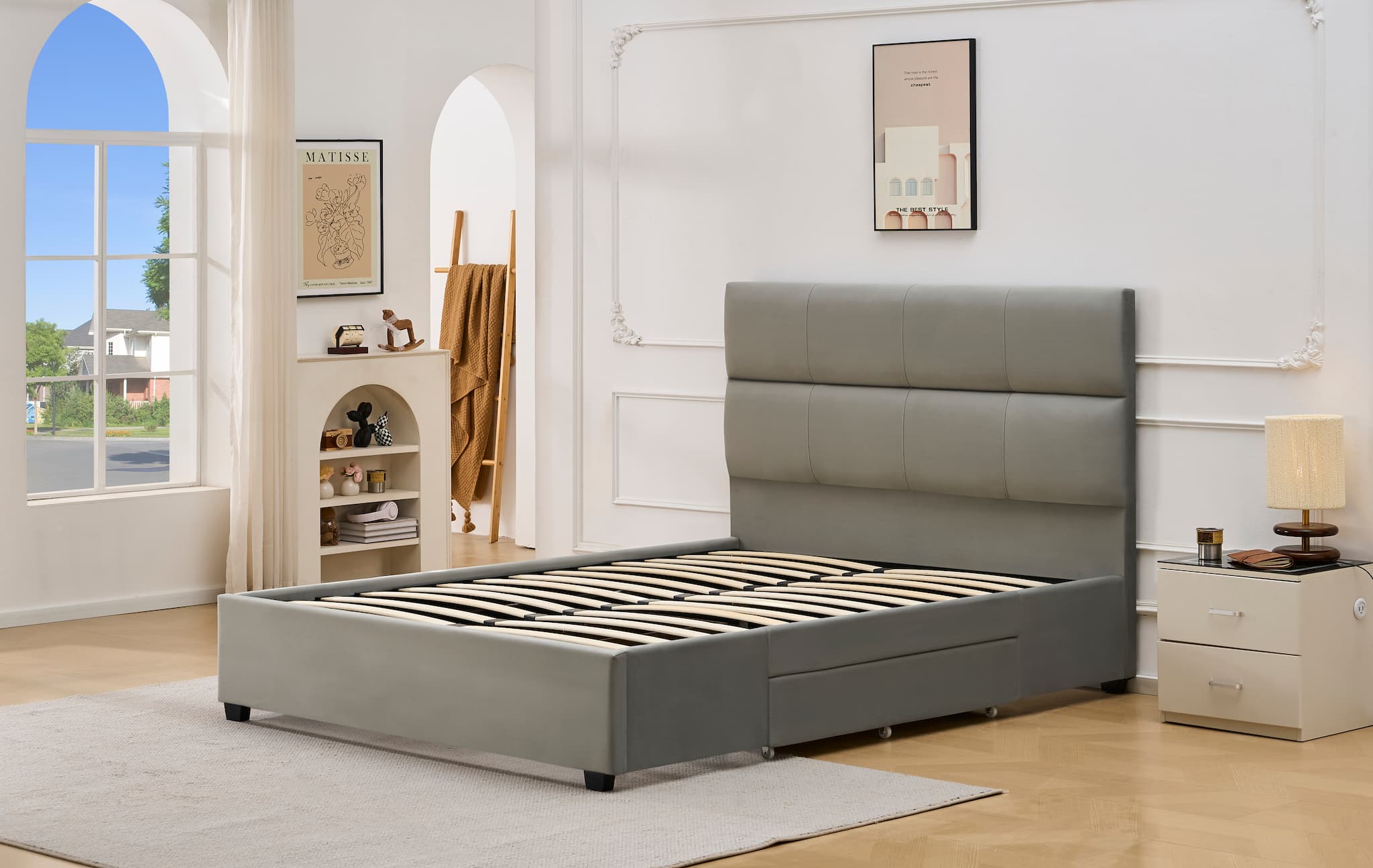 S-8032 platform bed 60" (velour grey)