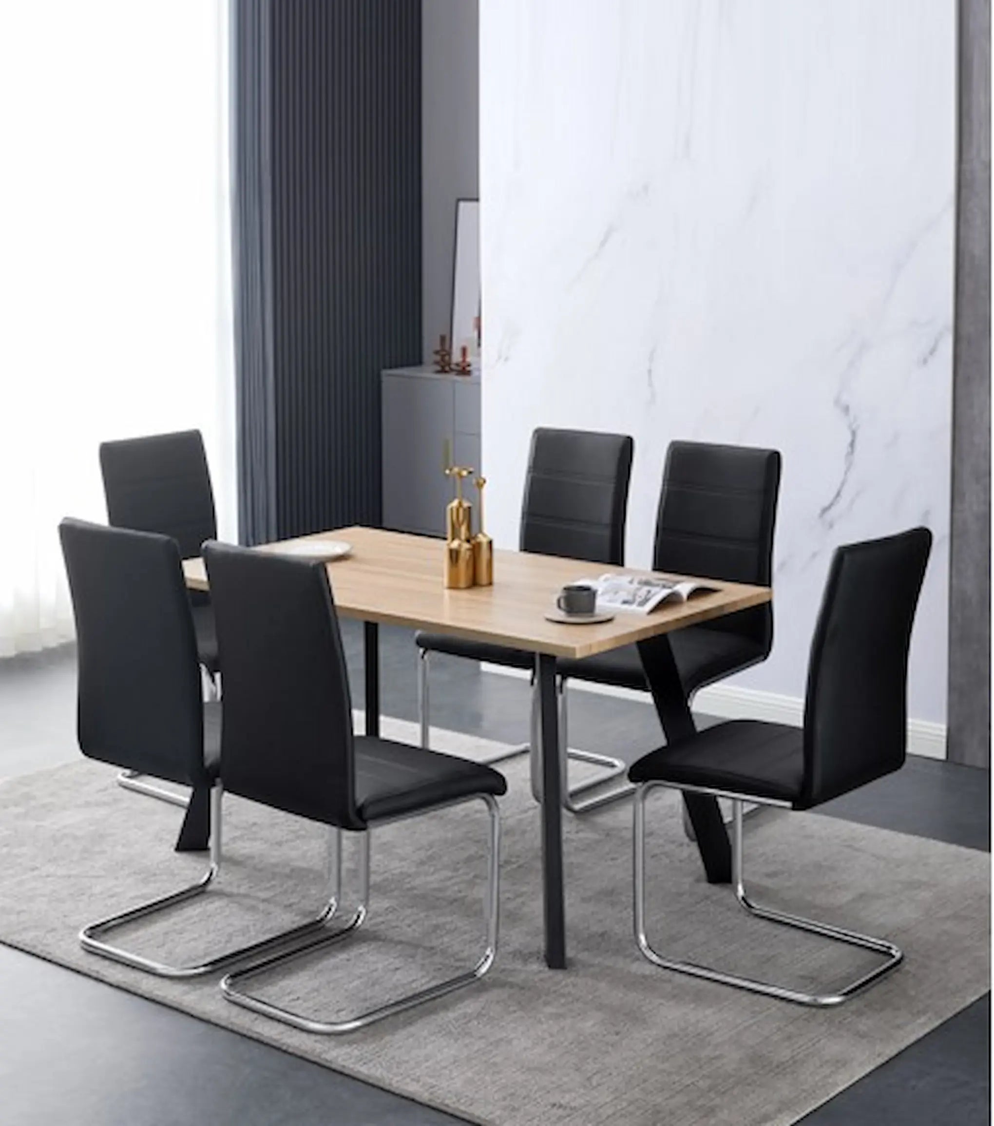 S-163/2159BK Kitchen Set 7pcs (wood texture/black)