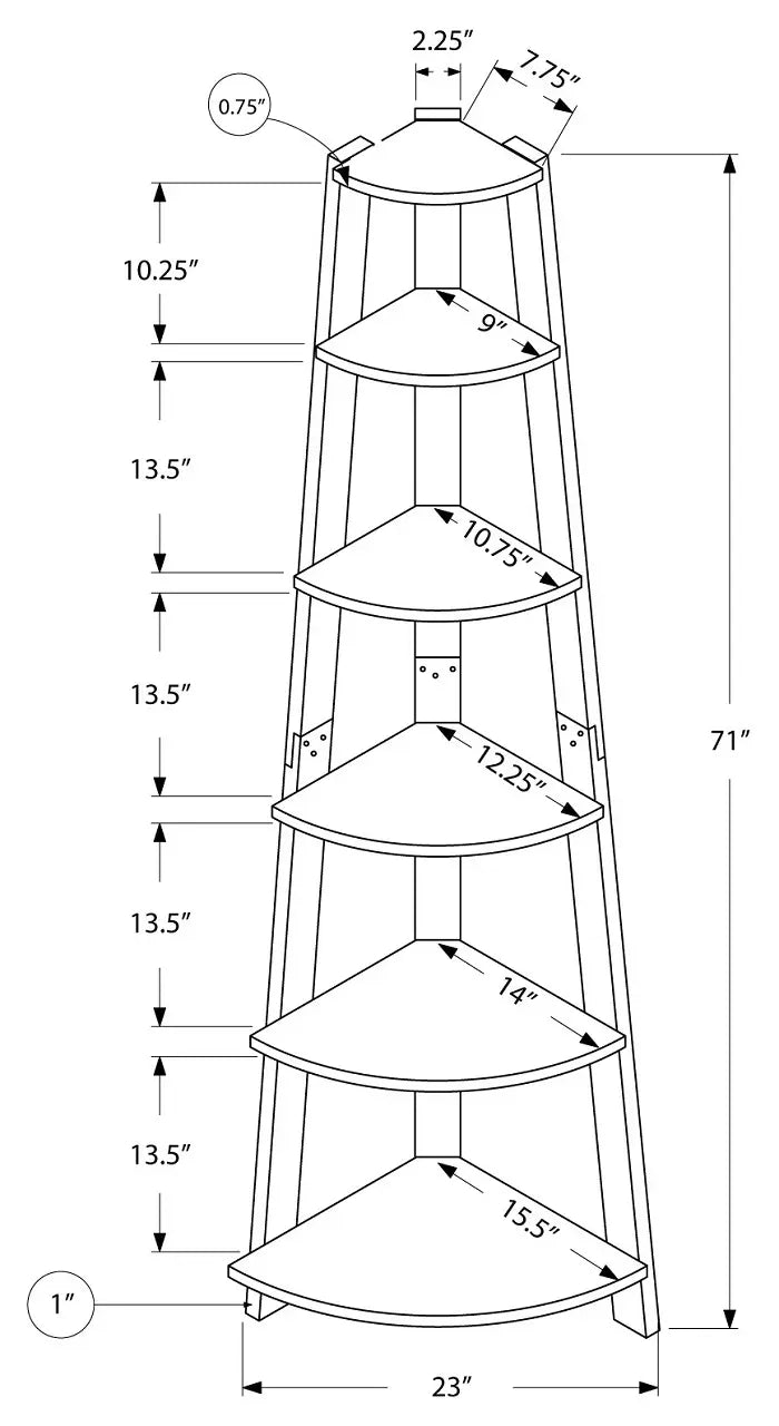 I-2496 Bookcase - 72"H /White corner accent etagere