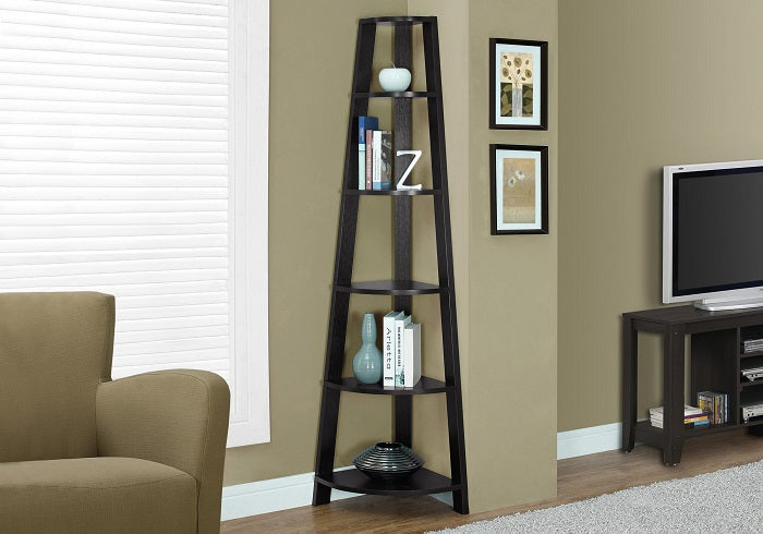 I-2495 Bookcase - 72"H /Cappuccino corner accent etagere - Optimum Plus 