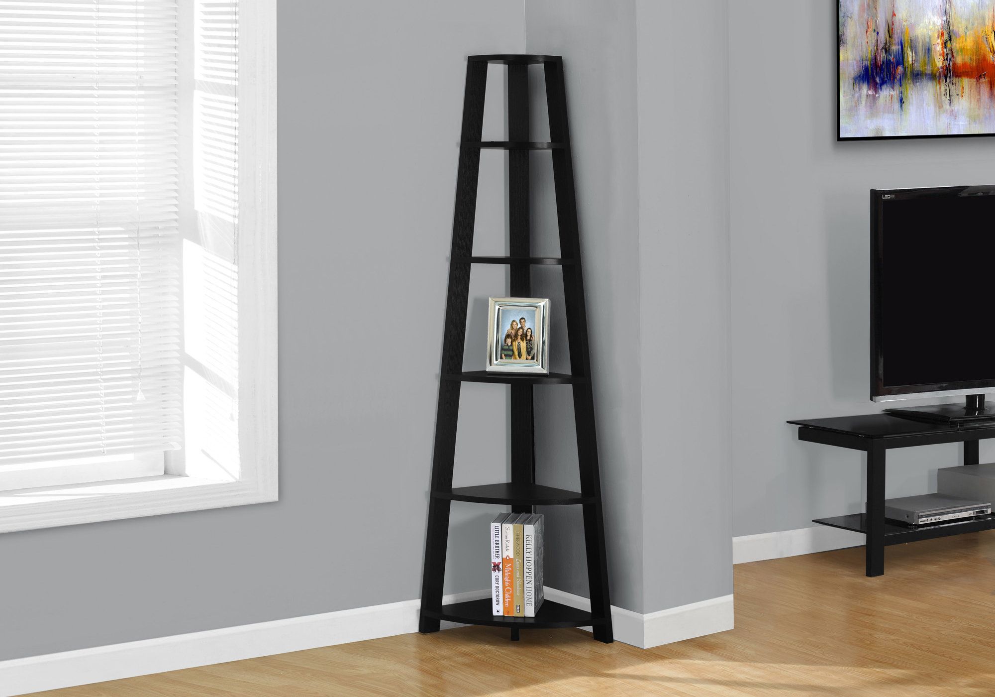 I-2499 Bookcase - 72"H /Black corner accent etagere - Optimum Plus 