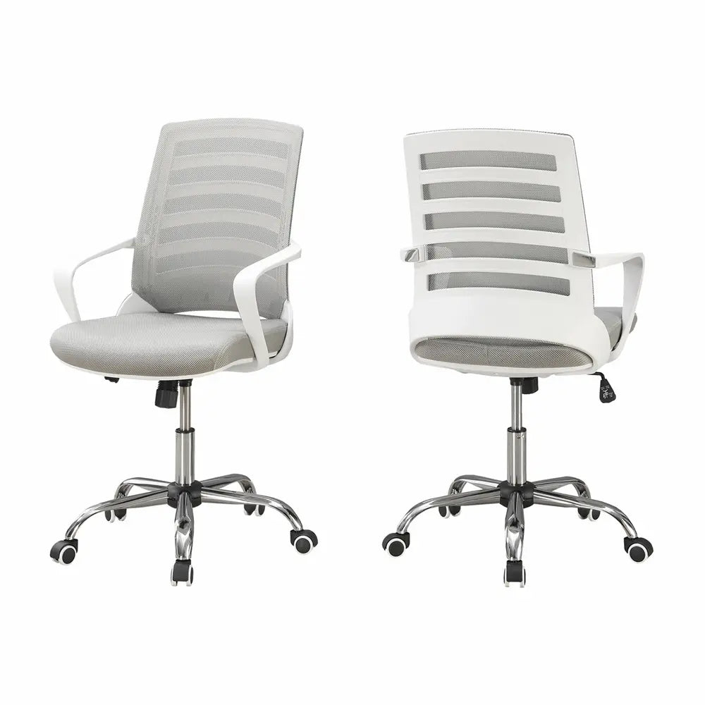 Chaise de bureau Optimum Plus en mesh gris et blanc, avec un design moderne et ergonomique.