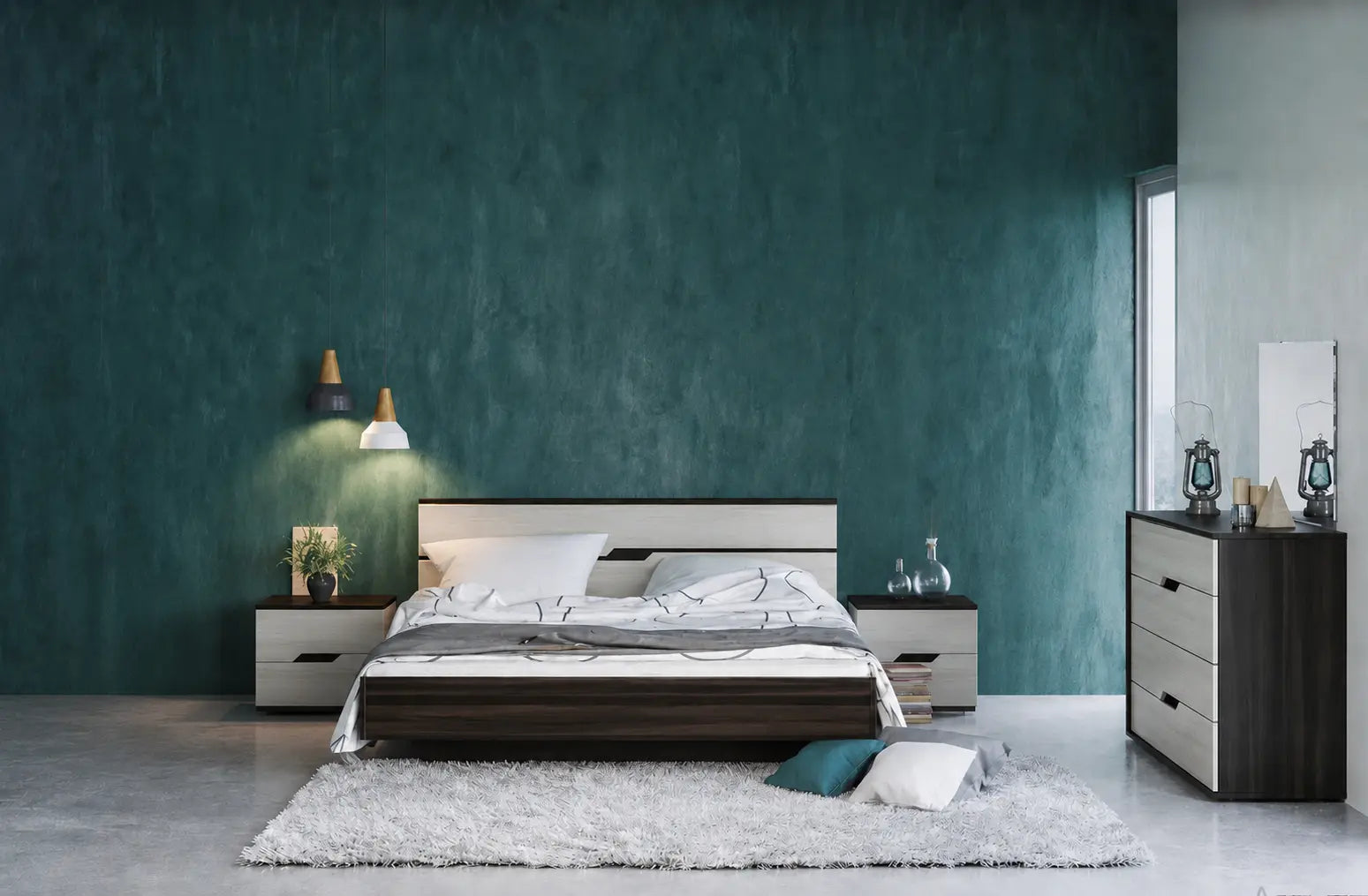 Maria Bedroom Set  54" 4pcs (Boras oak/white gold)