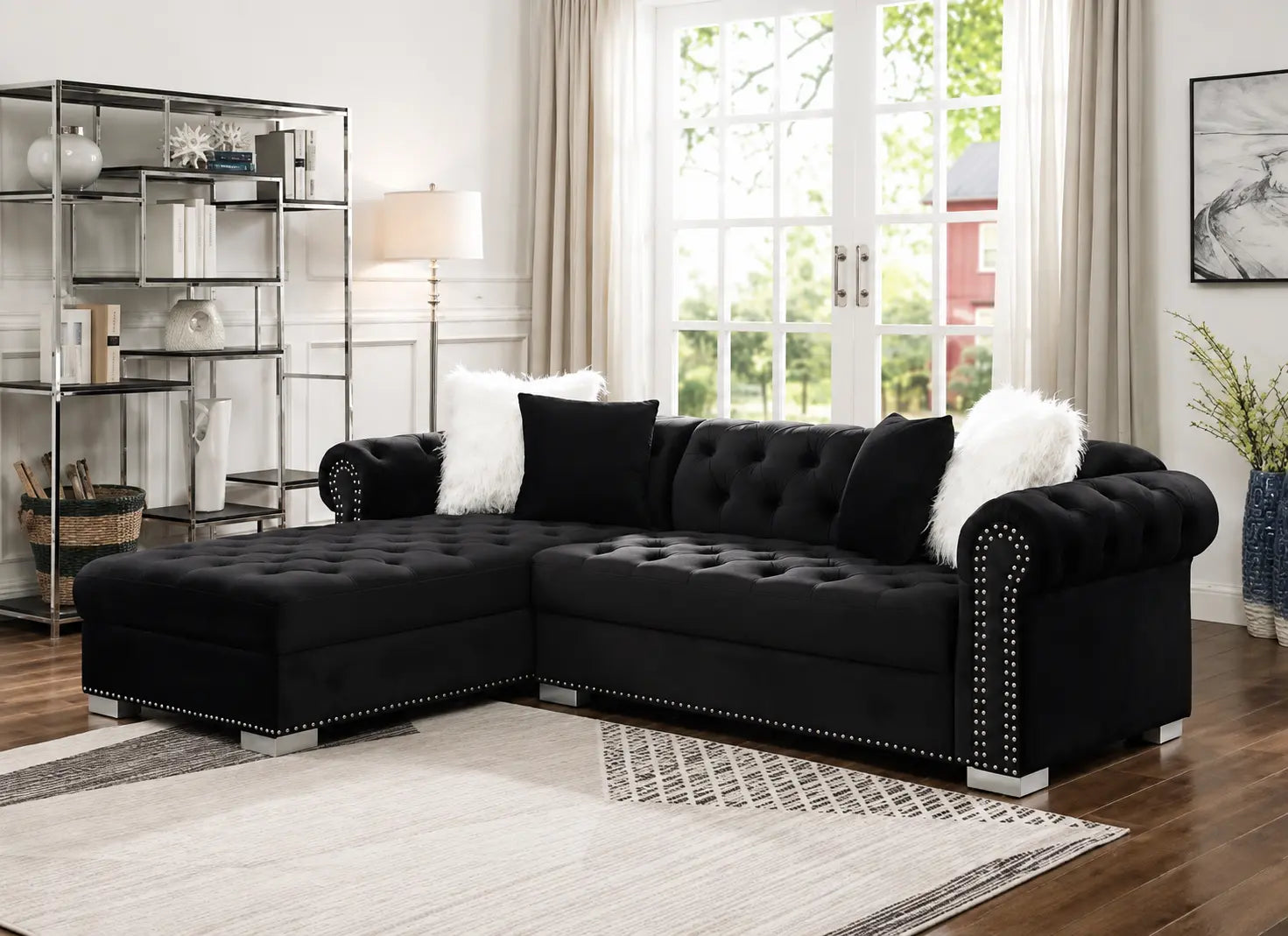Royal Sectional Sofa (6247, Black, Velours)