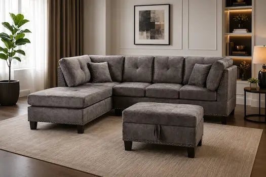 Snow Sofa Reversible with Ottoman (Velvet, Grey)