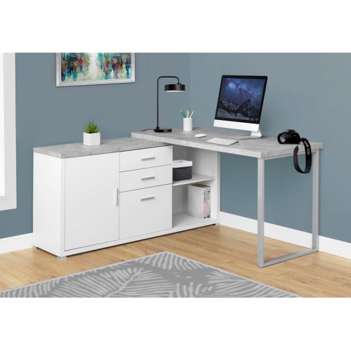 I-7288 Computer Desk 60” reversible (white/grey cement-look)