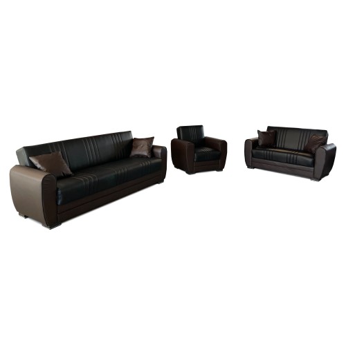 Pelin Sofa set  3pcs  (leatterette/black+dark brown)