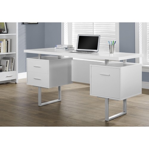 I-7081 Computer desk - 60"L (white/silver metal)